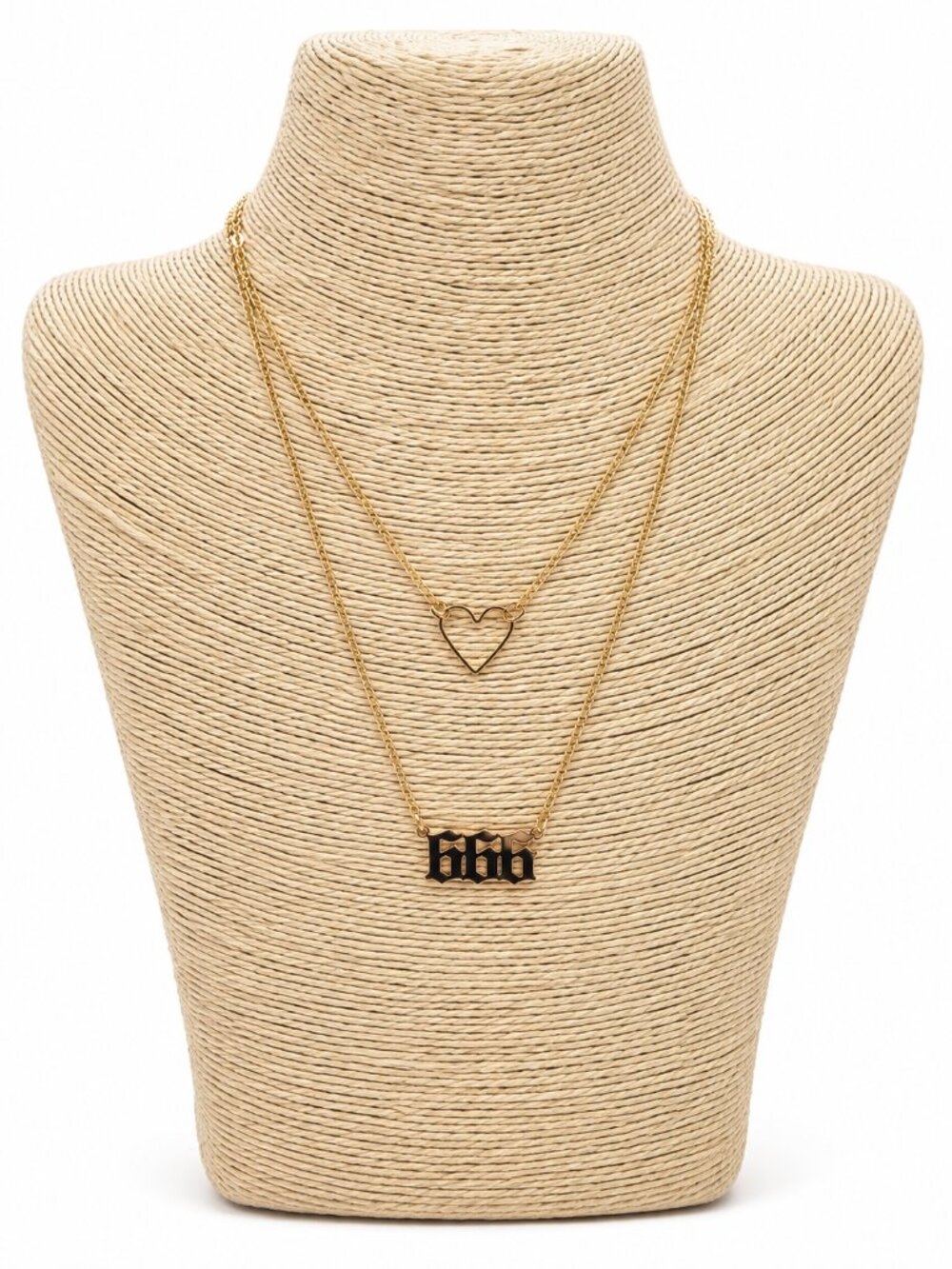 NWT XMC Gold Tone Layered Heart 666 Pendant Necklace
